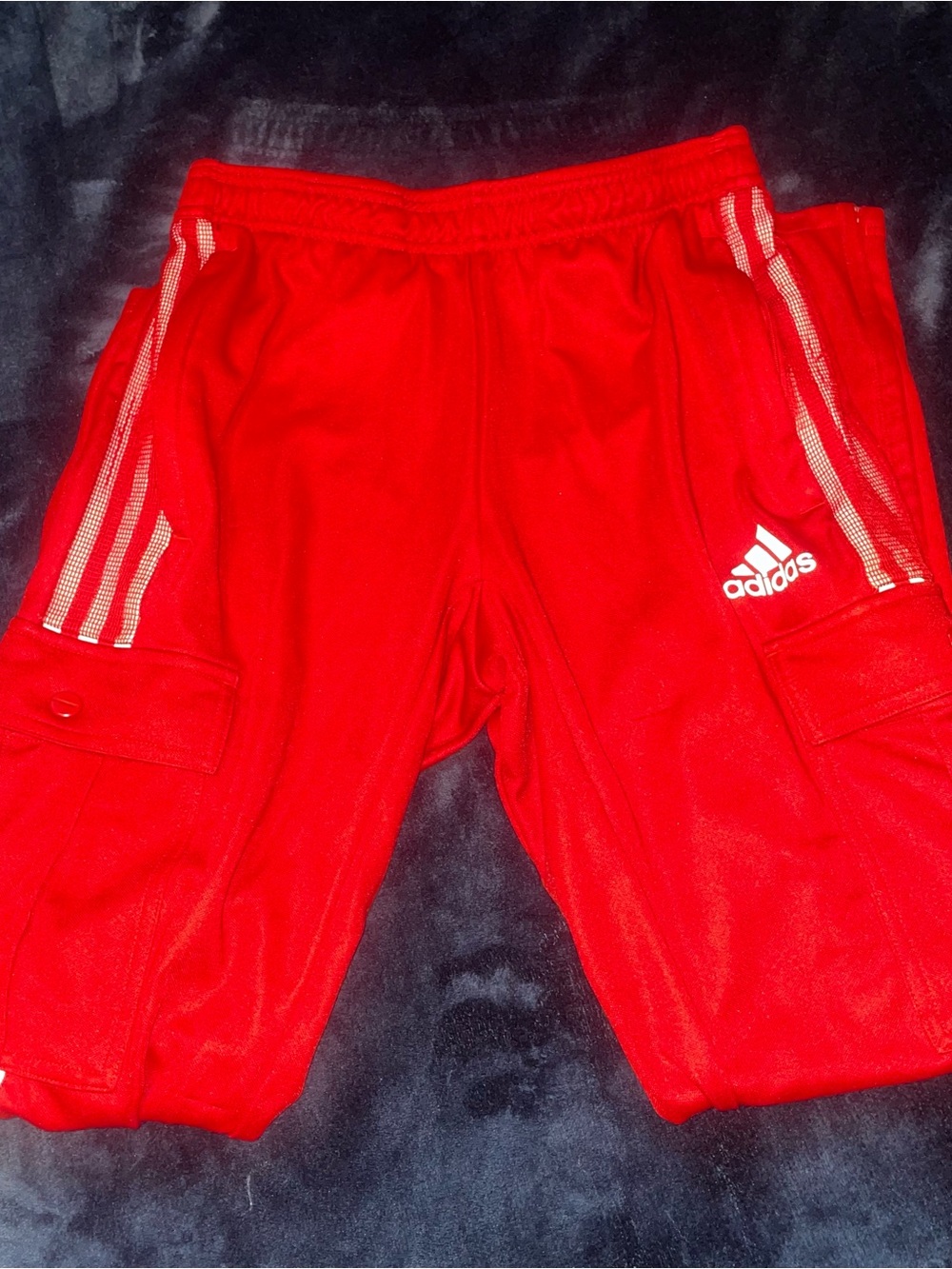 adidas Men Bright Red Cargo Joggers with White Stripes